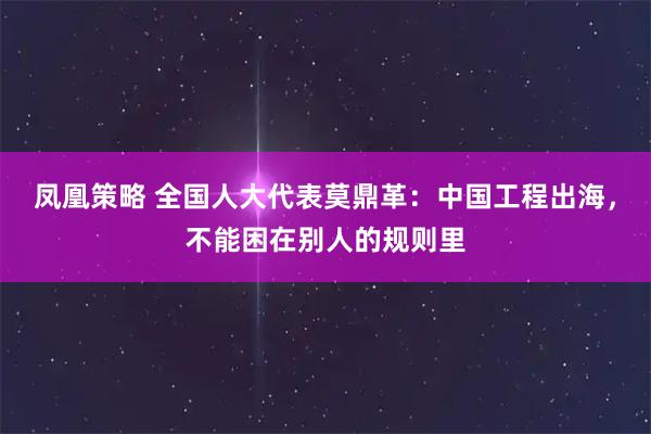 凤凰策略 全国人大代表莫鼎革：中国工程出海，不能困在别人的规则里