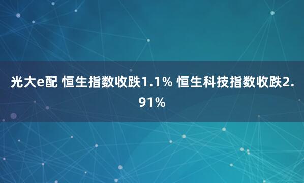 光大e配 恒生指数收跌1.1% 恒生科技指数收跌2.91%